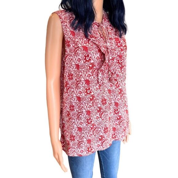 Derek Lam 10 Crosby Red Vintage Floral Ruffle Cotton Top - Picture 4 of 8